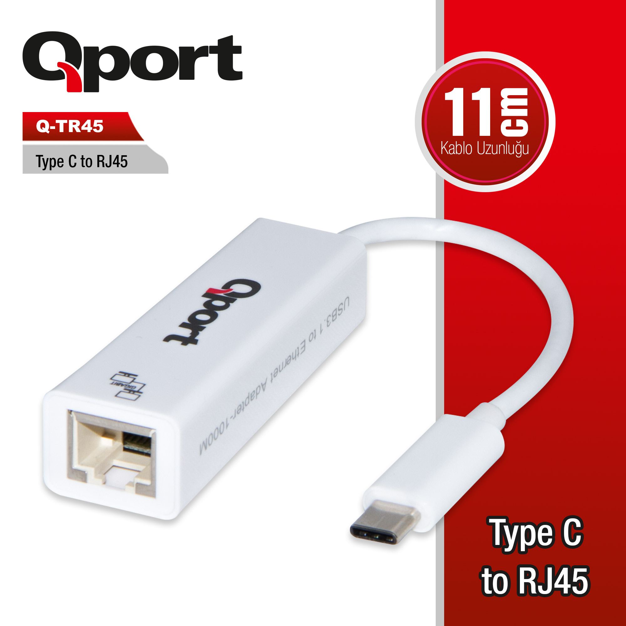 QPORT Q-TR45 TYPE-C TO RJ45 GIGABIT ETHERNET ÇEVİRİCİ ADAPTÖR