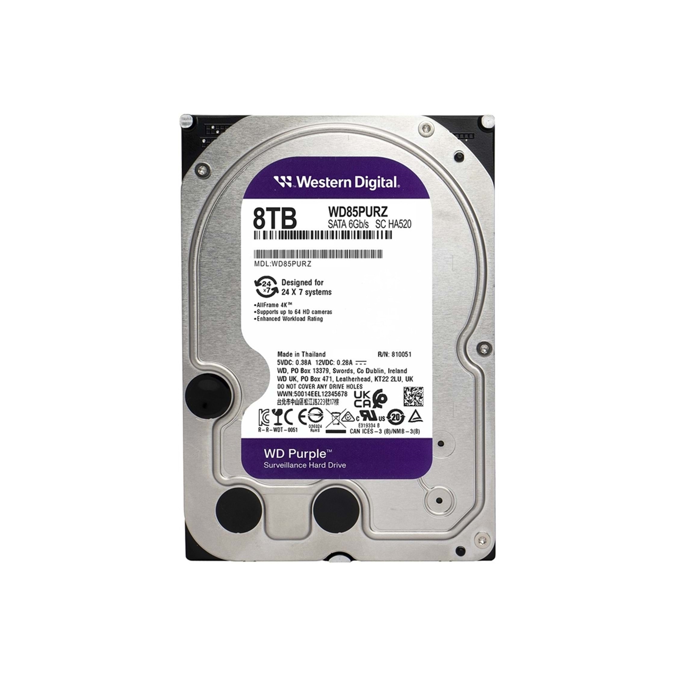 WD PURPLE 8TB 5640RPM 256MB SATA3 WD85PURZ 7/24 HDD RESMİ DİSTİ GARANTİLİ