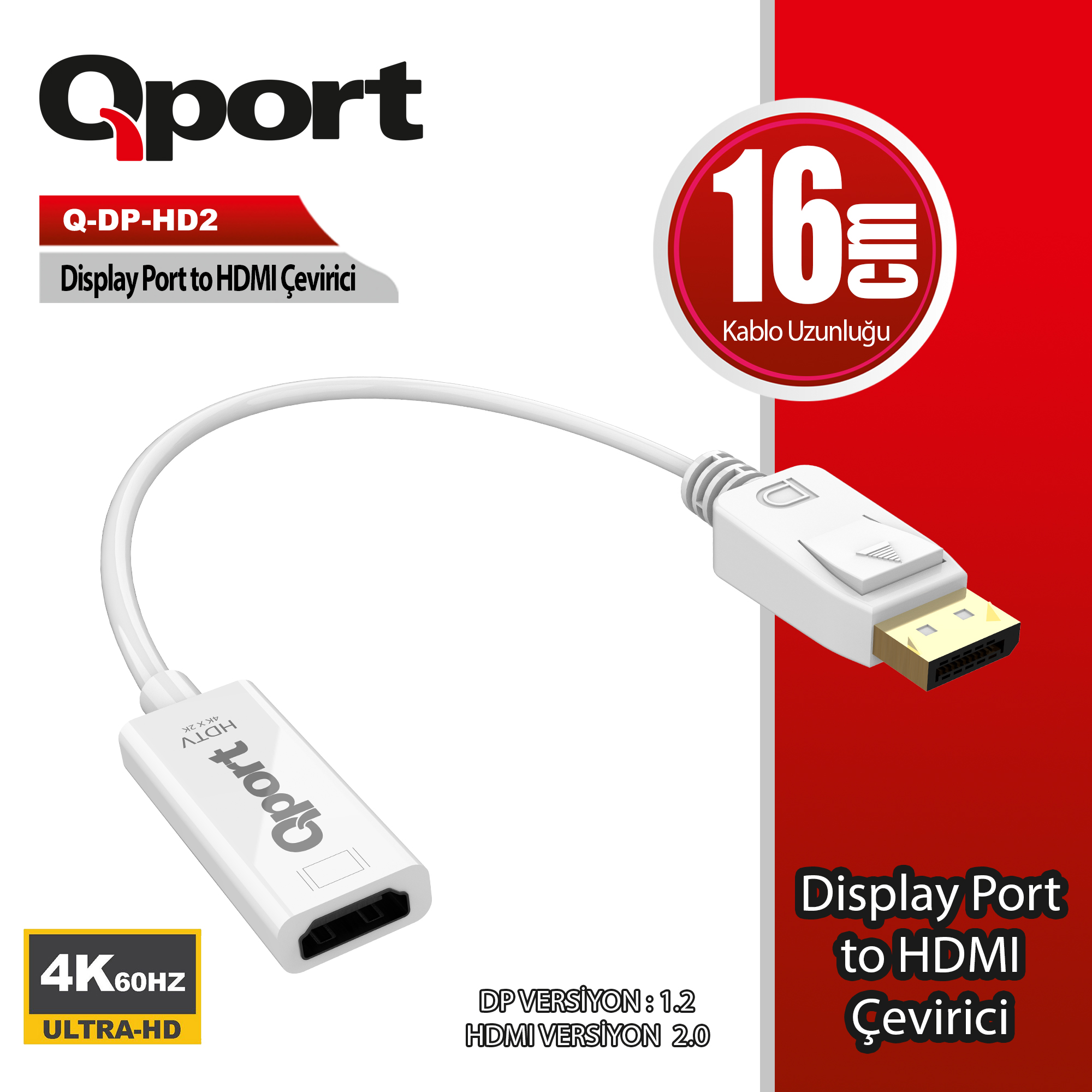 QPORT Q-DP-HD2 DISPLAY TO HDMI 4K ÇEVİRİCİ ADAPTÖR